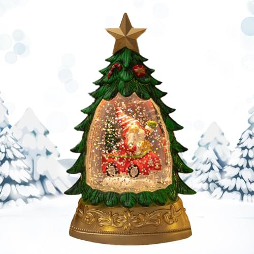 Generic Linterna de globo de nieve con forma de árbol de Navidad, decoración de globo de nieve iluminado, funciona con pilas