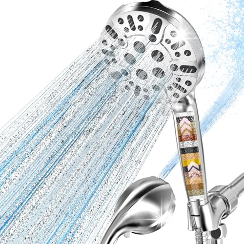 AQANakki Filtered Shower Head with Handheld, High Pressure 9 Settings Shower Filter Head for Hard Water, Built-in Power Spray,Hard Water Filter Showerhead-Remove Chlorine-Dry Skin,Hair(Premium Chome)