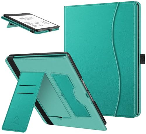 FINTIE Étui pour Kindle Scribe 2024/2022 10.2 Pouces - Housse avec Double Béquilles et Fente pour Carte, Etui avec Dragonne et Poche Frontale, Jade
