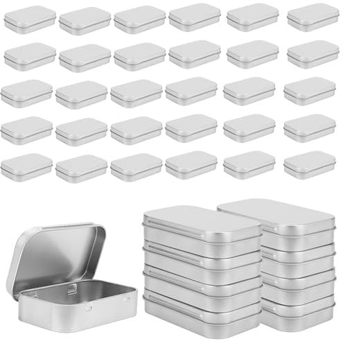 JOIKIT 40Pcs Rectangular Hinged Storage Tin, 9.5 x 6 x 2cm Silver Small Metal Tin Box for Candy, Keys, Teas