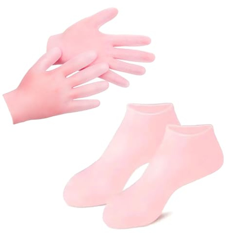 Moisturizing Gel Socks 2 Pairs, Anti-Slip Silicone Foot Care Gloves for Dry Cracked Feet, Reusable Hydrating Pedicure Socks for Overnight Healing