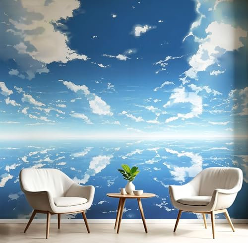 Fototapete 3D Effekt Tapete Seespiegelung Tapeten, Himmel Mit WeißEn Wolken Seidetapete Wandbilder Schlafzimmer Wanddeko Wohnzimmer 150×105 CM (W×H) Wallpaper Wand Deko