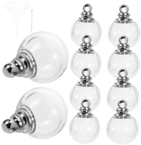 DEARMAMY 10 Pcs Mini Glass Ball Charms Pendant Hollow Glass Globe and White Screw Caps, 13mm Small Diy Charms for Jewelry Making and Craft Projects