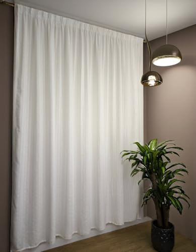 Tende con fettuccia arricciatente per binario, Tessuto bianco jacquard filtrante privacy, pannello teso largo 280 cm, compatibile con binari da 140-170 cm, altezza da 180 a 280 cm-280x280,5 cm
