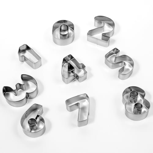 Kuchenform Zahlen 9 Stück, Number Cake Backform 0-8 Mittel Edelstahl, Backform-Zahlen für Kekse, Backen, Diy Backform, Kuchendekoration