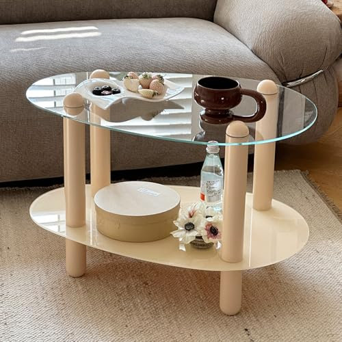 Nordivo Unregelmäßiger Ovaler Couchtisch Aus Gehärtetem Glas,2-stufiger Sofa-Ecktisch,Beistelltisch,für Wohnung, Schlafzimmer
