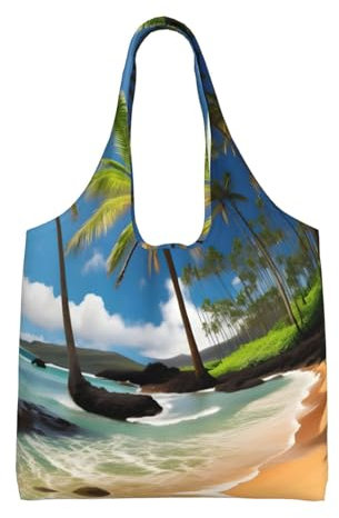 Cbaaghh Tropical Palm Tree Hawaii Beach Print Canvas Tote Bags,Reusable Grocery Shopping Cloth Bags For Shopping, Gift, Beach, Travel
