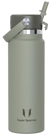Sparrow Edelstahl Trinkflasche 1L Thermosflasche mit Strohhalm Flex-Deckel | Isolierbecher Thermosflasche Wasserflasche Edelstahl, Auslaufsicher & Spülmaschinenfest, BPA-frei, Heiß & Kalt für Alltag