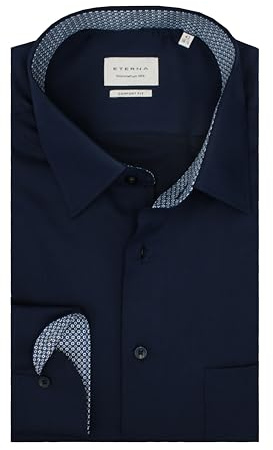 ETERNA Herren Langarm Hemd Comfort FIT | Navy-Blau strukturiert | Patch | 100% Baumwolle | Kentkragen Gr. 47