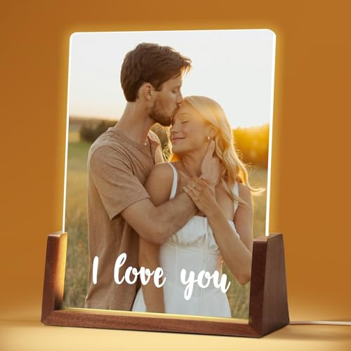 NIBESSER Personalisierte Geschenke für Frauen & Männer, Led Bilderrahmen mit Foto Valentinstagsgeschenk, Personalisierte Foto Acrylglas Valentinstag, Jahrestag, Hochzeit, Geburtstag