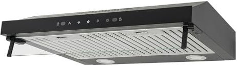 Dunstabzugshaube, 60 cm Dunstabzugshaube Unterbau mit LED Beleuchtung und Doppelmotor, 3 Windstärken, Saugleistung 350 CFM-715 CFM, Schwarz