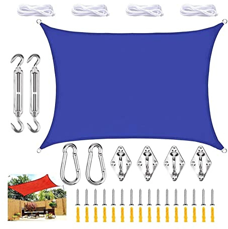 3x5m Blau Sonnenschirm für Balkon Garten Camping - Quadratischer UV-Schutz Baldachin HDPE-Gewebe Atmungsaktiv Windabweisend Perfekt für Außenbereiche