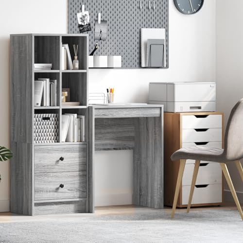 Qnhdfrt Grauer Schreibtisch mit Schublade Sonoma Spanplatte 60x40x76cm Moderner Kompakter Tisch für Büro Jugendzimmer und kleine Räume