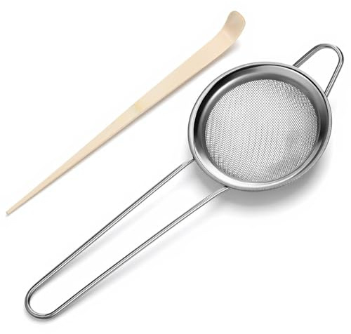 Petit tamis à matcha de 7,6 cm pour passoire à matchaa, petite passoire en maille fine, en acier inoxydable, cuillère à matcha en bambou, outils pour mesurer