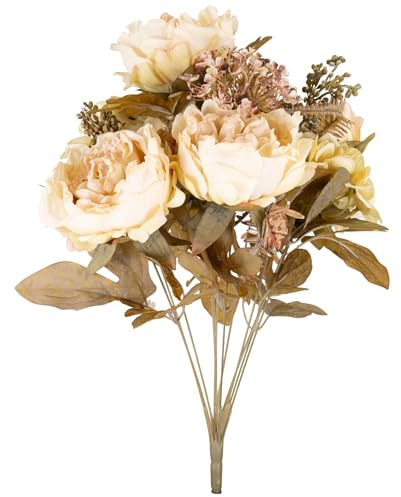 matches21 HOME & HOBBY Bouquet di rose inglesi, 47 cm, effetto secco, bianco crema, fiori artificiali come veri per la decorazione autunnale