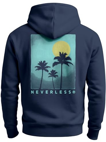 Neverless® Herren Sweatjacke Backprint Palmen Zipjacke Zip-Hoodie Sunset Design Männer Beach Vibes Fashion Streetstyle