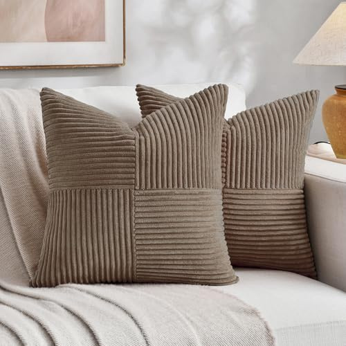 FDTERN 2er Set Hellbraun Kordsamt Kissenbezug 80x80 Weich Moderne Dekorative Kissenbezüge Kissenhülle Dekokissenbezug Sofakissen Dekokissen Boho Deko für Sofa Schlafzimmer Wohnzimmer Bett