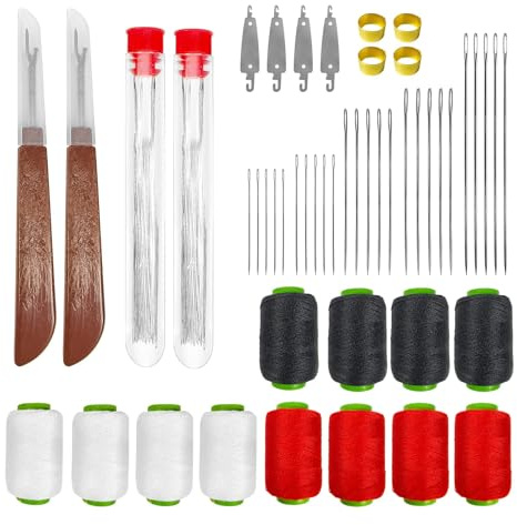 Redamancy 74 Stück Nähnadeln, Nadeln mit großem Öhr, Edelstahl-Nähnadeln, Handnähnadeln, Nadeln zum Nähen, mit Nadeleinfädlern, Nahttrenner, Fingerhut, Nähgarn