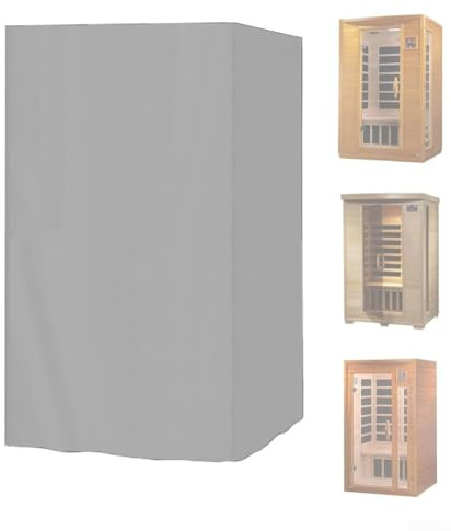 Wasserdichte robuste Outdoor-Sauna-Abdeckung für 2-Personen-Infrarot-Saunas, Oxford-Polyester mit PVC-Schicht, UV-beständig, sicherer Sitz mit winddichter Schnalle und Kordelzug unten (Grau)