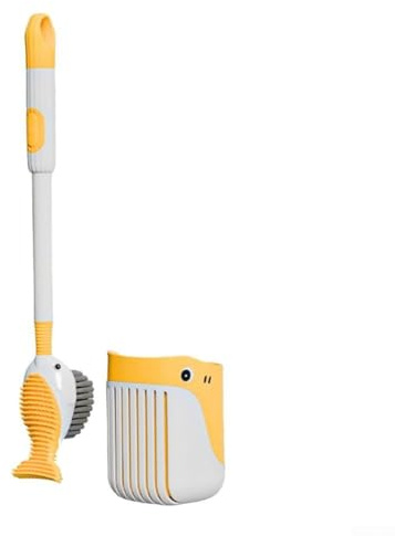 Ensemble brosse WC en silicone avec support à séchage rapide, 41 cm, nettoyeur mural de salle de bain pour un nettoyage en profondeur efficace, design peu encombrant (jaune)