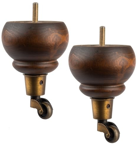 HJYCLFAZU 6 Zoll große Möbelfüße aus Holz mit Rollen, 2er-Pack, runde Kugelfüße, Klassische Lasur, Massivholz, Ersatz für Sofa, Couch, Hocker, Bettfüße – unverzichtbar für DIY-Projekte