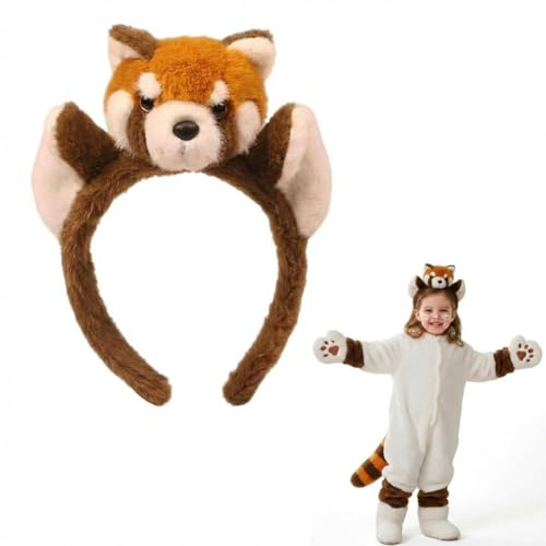 Gleemix Roter Panda Haarreif, Niedlich Haarreif Fasching Damen, Roter Panda Kostüm Accessoires für Karneval Fasching Verkleidung