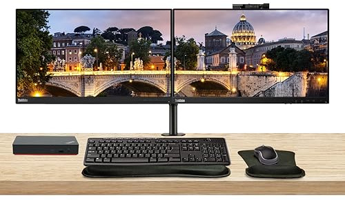 Lenovo ThinkVision T22v 22-inch 2-Pack T22i Bundle with HDMI, DisplayPort, Webcam, Speaker, Microphone, Dual Monitor Stand, ThinkPad USB-C Dock, MK270 Wireless Keyboard and Mouse, and Wrist Pad