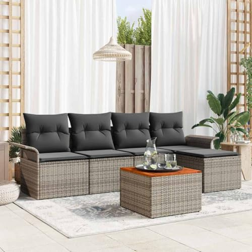 LoogCape Gartensofa-Set Grau 6-teilig aus Poly-Rattan mit Stauraum, Modulares Outdoor-Möbel für Terrasse und Balkon, Wetterfestes Lounge-Set für 5 Personen