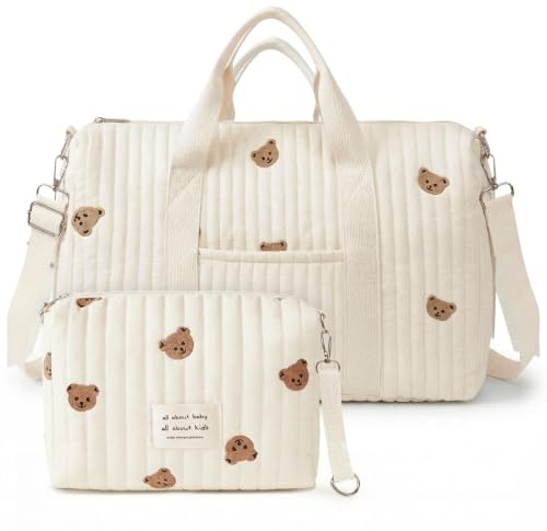 Aucuu 2pc Bolsa Cambiadora de Pañales para Bebé, Bordada Bolsa de Pañales para Bebés, Bolso Carro Bebe para Mamá y Papá, Gran Capacidad Algodón Bolsa Materna Bolso Cambiador Ligera Bolsa de Viaje