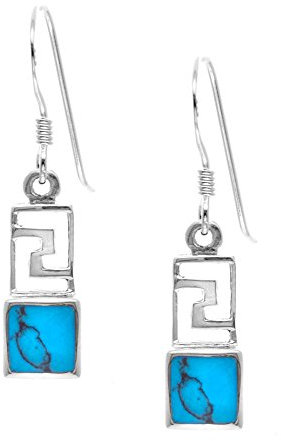 Silverly 925 Sterling Silber Türkis Kleine Rechteckige Azteken Stil Tropfen Ohrringe