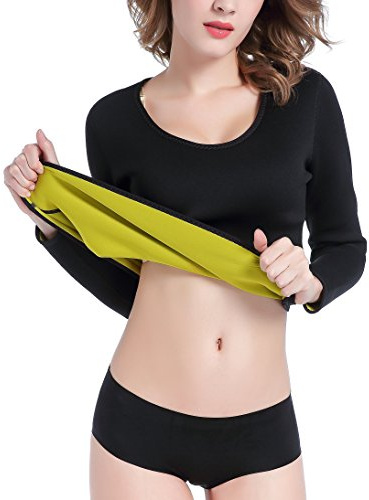 Valentina - Maglietta lunga da donna, snellente, in neoprene, per perdere peso, colore: nero, taglia S