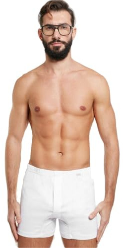 NOTTINGHAM N. 3 Boxer Uomo in Filo di Scozia Underwear - B12930 - con Apertura Anteriore, Chiusura Bottone ED Elastico Foderato. Disponibile nel Colore Bianco