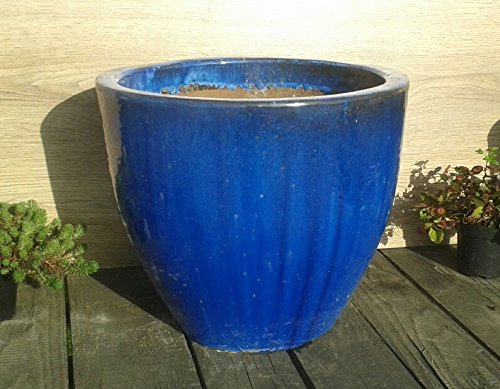 terracotta-toepfe-de B-Ware !! Robuster Blumentopf ca. 37 cm Durchmessser, blau glasierte Keramik Steingut Garten Deko Blumenkübel Pflanztopf