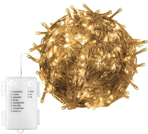 VOLTRONIC LED Lichterkette, IP44, Batteriebetrieben, Modell- und Farbwahl, 100 LEDs, Transparentes Kabel, warmweiß