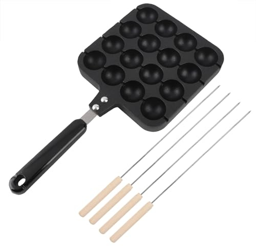 16 Löcher Takoyaki Grillpfanne Kochplatte Backformwerkzeug Non-Stick für Octopus Ball 4 Backnadeln für freies