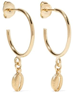 Brandlinger ® Atelier Creolen mit Muschel Anhänger aus vergoldetem 925 Sterling Silber. Ohrringe Gold mit Durchmesser 20 mm