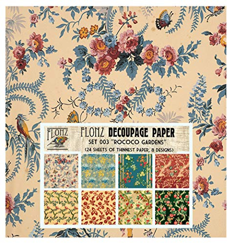 Decoupage Paper Pack (24 Sheets 6x6) Rococo Baroque Floral Patterns FLONZ Vintage Styled Paper for Decoupage and Craft