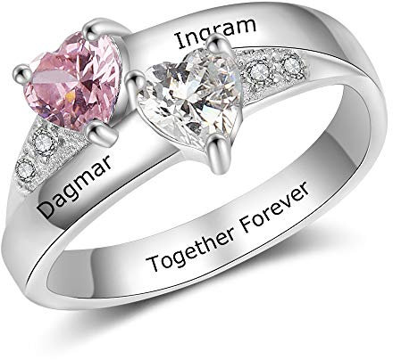 Personalisierte Versprechens Ringe für Ihre Mutter Ringe mit Namen und Simulierten Geburtssteinen Gravur Damen Ringe für Weihnachten (Silber, 56 (17.8))