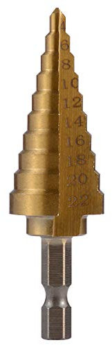 KATUR Broca escalonada, broca grande de titanio HSS de cono escalonado, juego de cortadores de agujeros, vástago hexagonal, taladro escalonado con borde estriado, 10 tamaños 4-22 mm