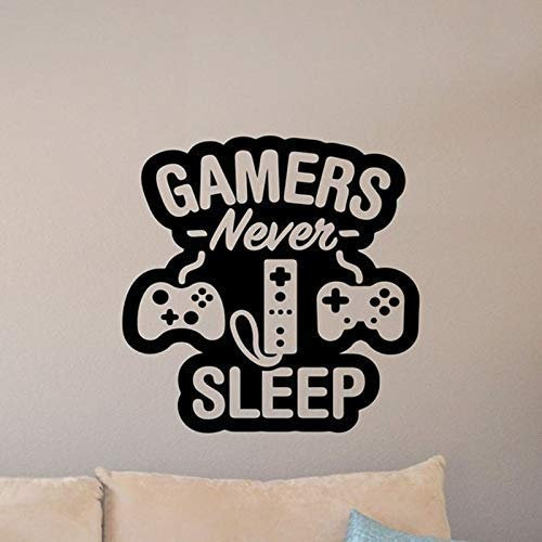 Gaming Wall Decal Gamer Never Sleep Quote Retro Gamer Room Sign Poster Gaming Vinyl Sticker Print Gamers Decor Playroom Art 42X42Cm
