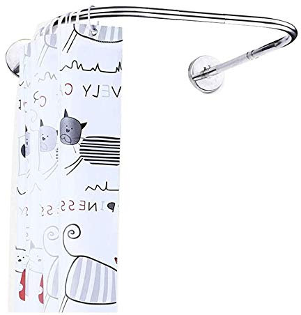 WING Tringle de Douche en U Coin courbée Extensible Angle sans percage Barre de Rideau de Douche Circulaire Inoxydable 304 Réglable Tringle à Rideau de Douche,Argent,80X80X80CM
