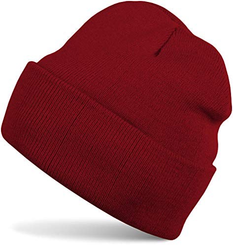 styleBREAKER Kinder Beanie Strickmütze mit breiter Krempe, Feinstrick Mütze doppelt gestrickt, Kindermütze 2-5 Jahre 04024030, Farbe:Bordeaux-Rot