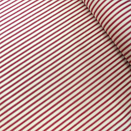 100% Cotton Poplin Fabric Rose & Hubble Ticking Stripes Fashion Dress Material - Red (Price Per Metre)