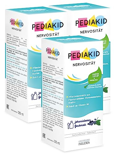 PEDIAKID - Sirop Nervosité - Complément alimentaire naturel - Formule exclusive au sirop d'Agave - Favorise l'apaisement & l'équilibre émotionnel - Réduit l'agitation - Goût Cassis -3 Flacon de 125 ml