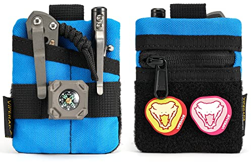 VIPERADE VE13 Mini EDC Pouch,Kleiner EDC Organizer Tasche mit 3 Taschen,Mini EDC Werkzeugtasche mit Klettverschlussbereich,Mini EDC Tasche Kleiner Multitool Organizer Rucksack-Zusatztasche -Blau