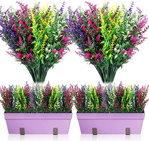 Siganorpy Artificial Lavender Flowers Plants 12 Pieces, Lifelike UV Resistant Fake Shrubs Greenery Bushes Bouquet to Brighten up Your Home Kitchen Garden Indoor Outdoor Decor (Mixed Color)