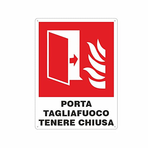NEW CARTELLO SEGNALETICO - porta tagliafuoco tenere chiusa - Adesivo Extra Resistente, Pannello in Forex, Pannello In Alluminio (ADESIVO 20X31 CM)