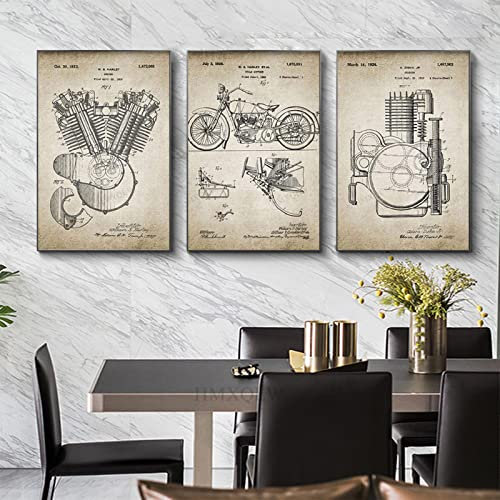 HMXQLW Motorrad Motor Wandbilder Vintage Bilder kunstdrucke Wohnzimmer Deko,Leinwandbilder Poster und Drucke Wandkunst Schlafzimmer Rahmenlos (3X30x40cm)