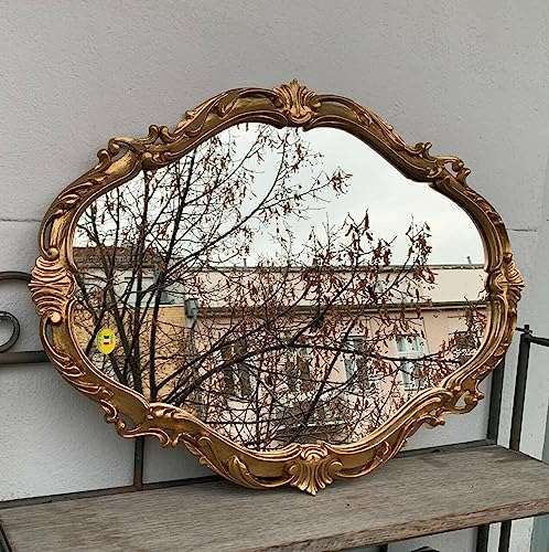 Generisch Dekorativer Wandspiegel Gold ovaler Spiegel antik klassischen Badezimmerspiegel Barock-Stil 50x76 Prunk Spiegel 3039