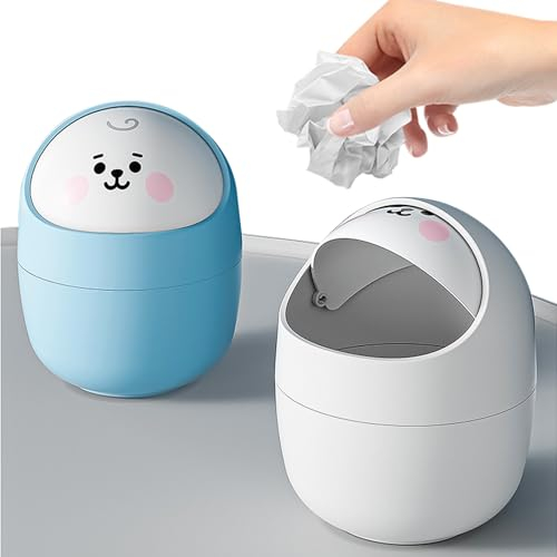 Mini Papelera Escritorio Niña, Mini Papelera Escritorio Plastico de Sobremesa, Portátil Mini Bote de Basura, Cubo de Basura de Mesa con Tapa de Plástico, Lindo Papelera de Escritorio con Tapa